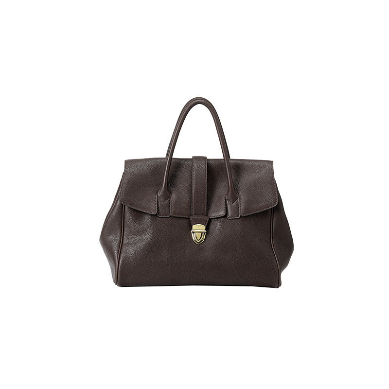 womens genuine leather retro large capacity commuter first layer vegetable tanned bag