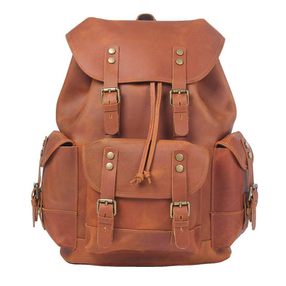 mens retro large capacity first layer cowhide backpack