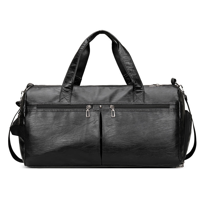 large capacity pu leather travel bag men black can be hung and pulled