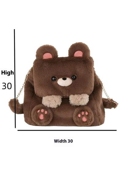 large capacity cute personality plush bear backpack for women