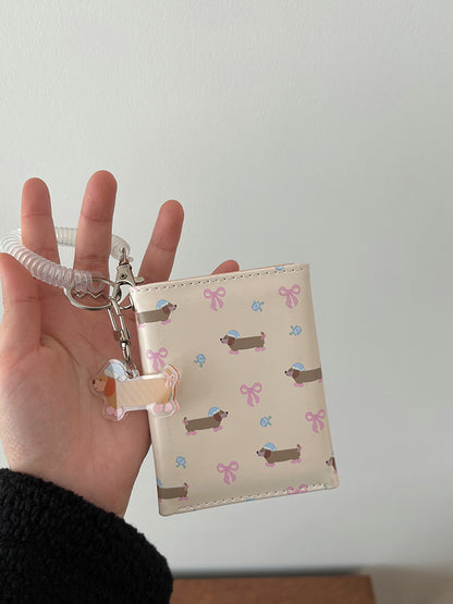 large capacity multiple card slots floral dachshund three fold wallet