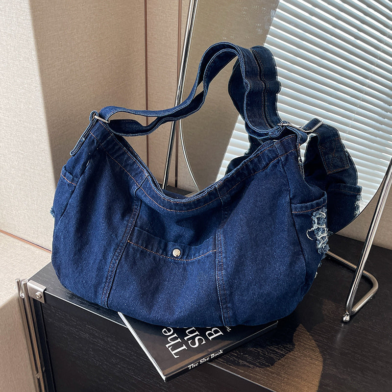 casual summer one shoulder crossbody denim bag