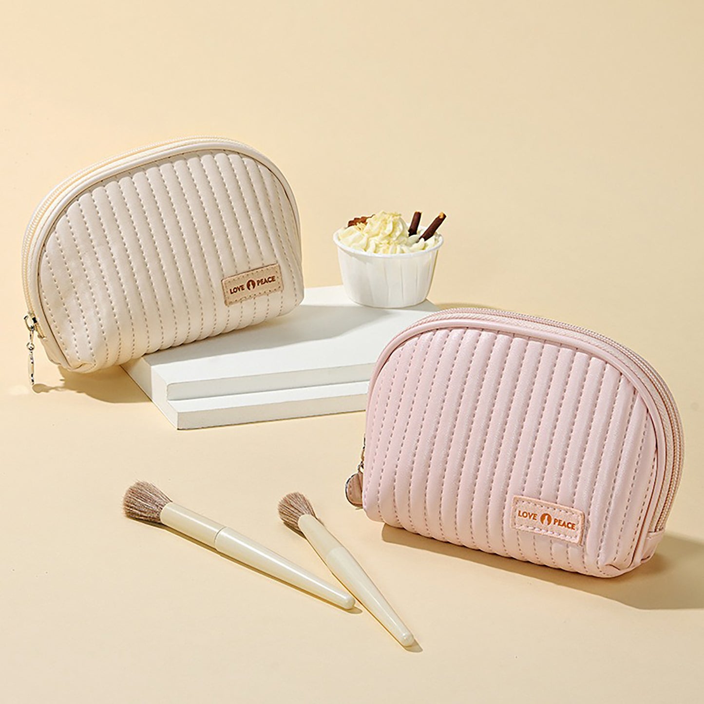 round cake cosmetic bag cosmetic bag cute travel organizer pouch set for women pu leather waterproof wash bag large capacity advanced feeling portable cosmetic bag