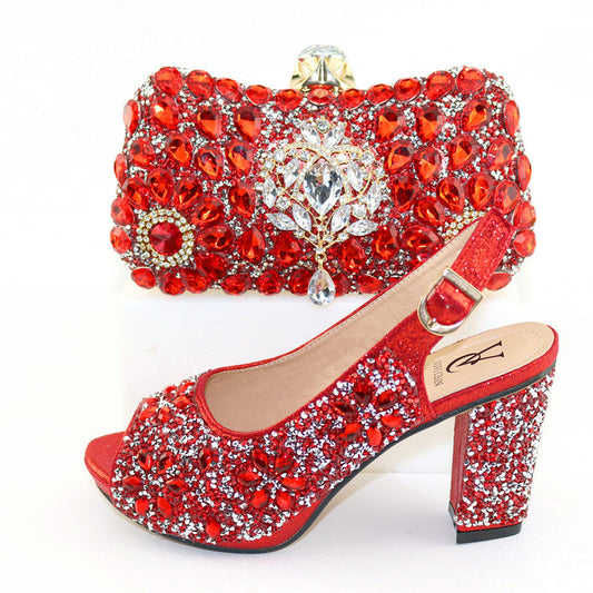 high heel sandals european and american style dinner bag with rhinestone shoes