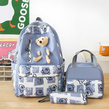 elementary and middle school student schoolbags womens cute bear lunch box three piece set