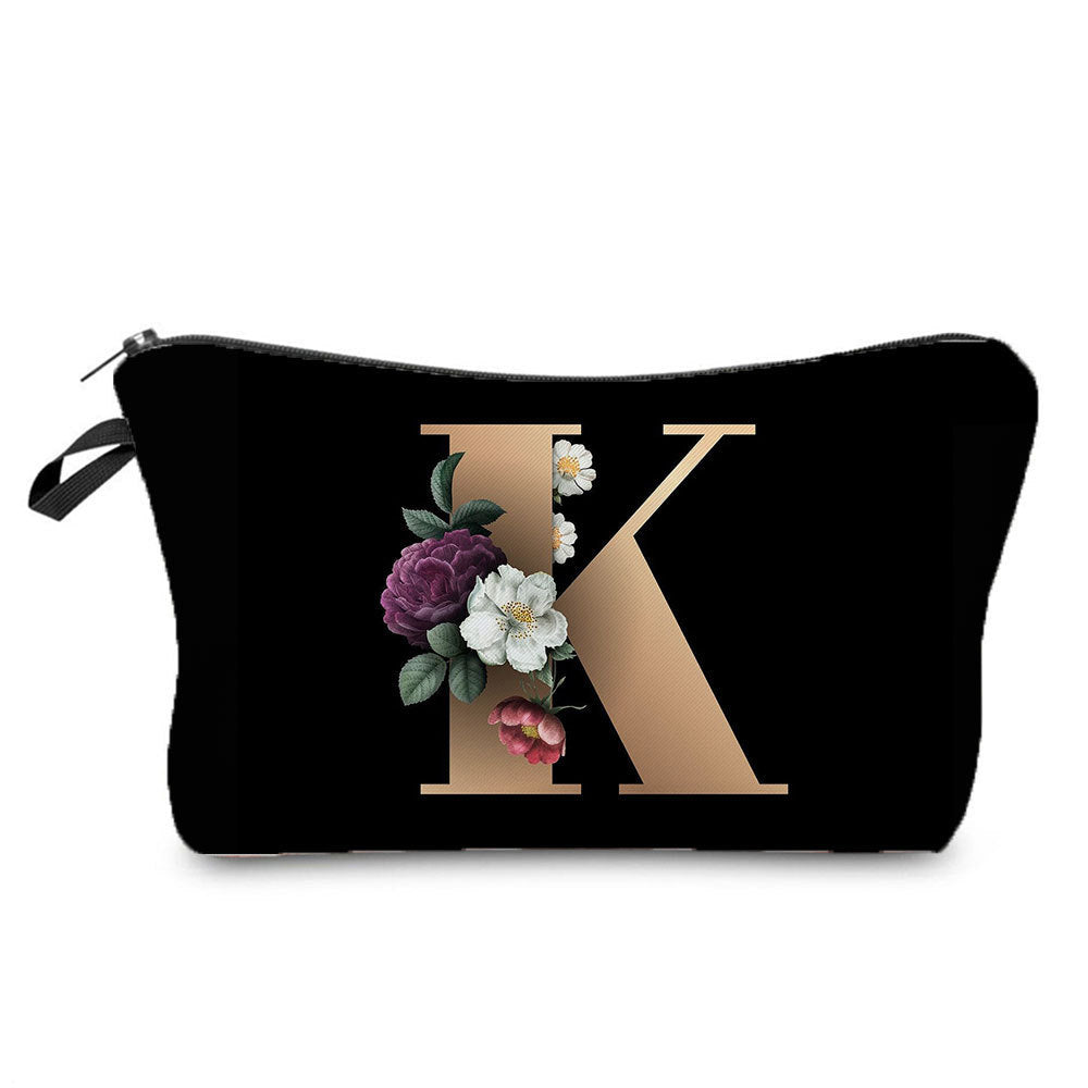 creative portable toiletry black background gold letter printing makeup storage bag
