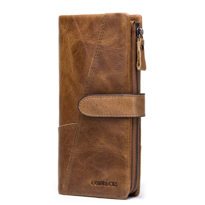 fashion stitching long cowhide leather mens wallet