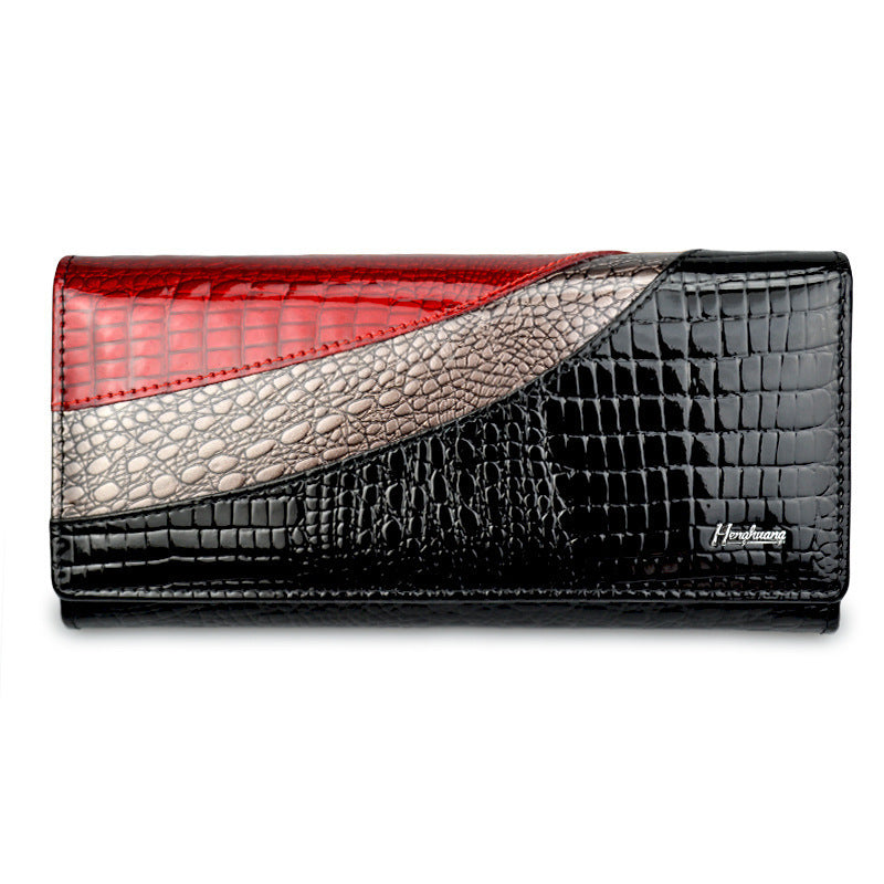 fashion snap button womens cowhide patent leather wallet