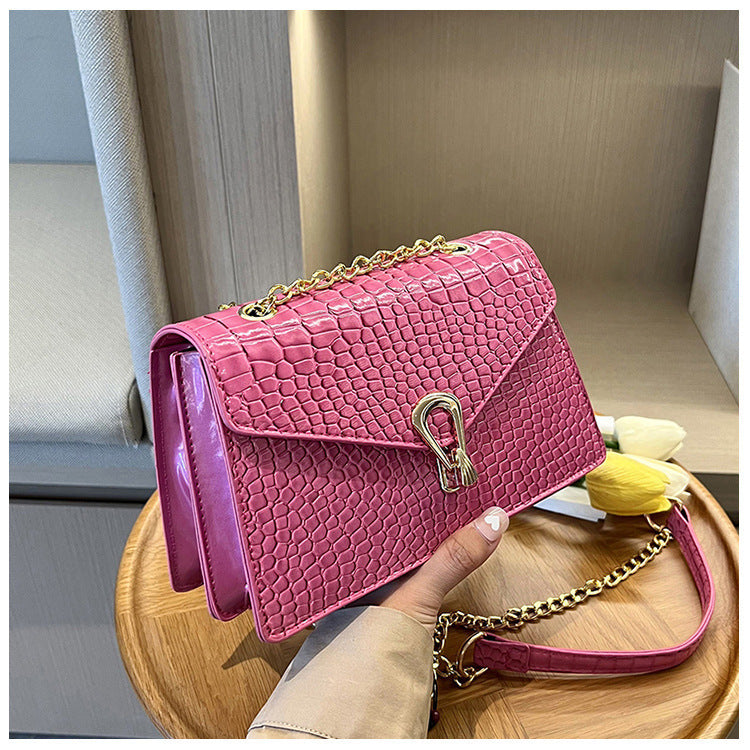 rose red crocodile pattern womens chain bag