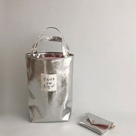 silver label bucket bag simple casual small handbag