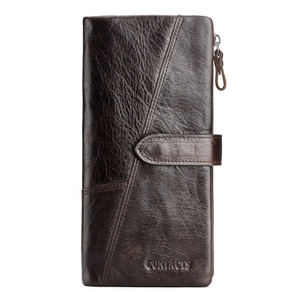 fashion stitching long cowhide leather mens wallet