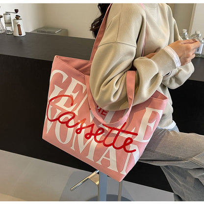 letter printed totes fashion large capacity canvas bags womens handbag cute sweet shoulder bag