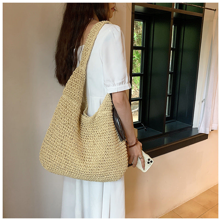 hand woven underarm hand carrying straw bag easy matching large capacity