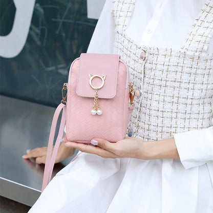mobile phone bags women woven pearl tassel cover type crossbody shoulder bag
