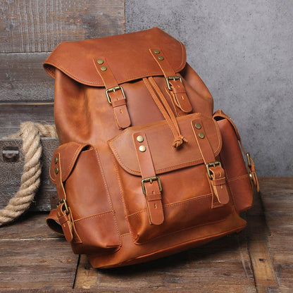 mens retro large capacity first layer cowhide backpack