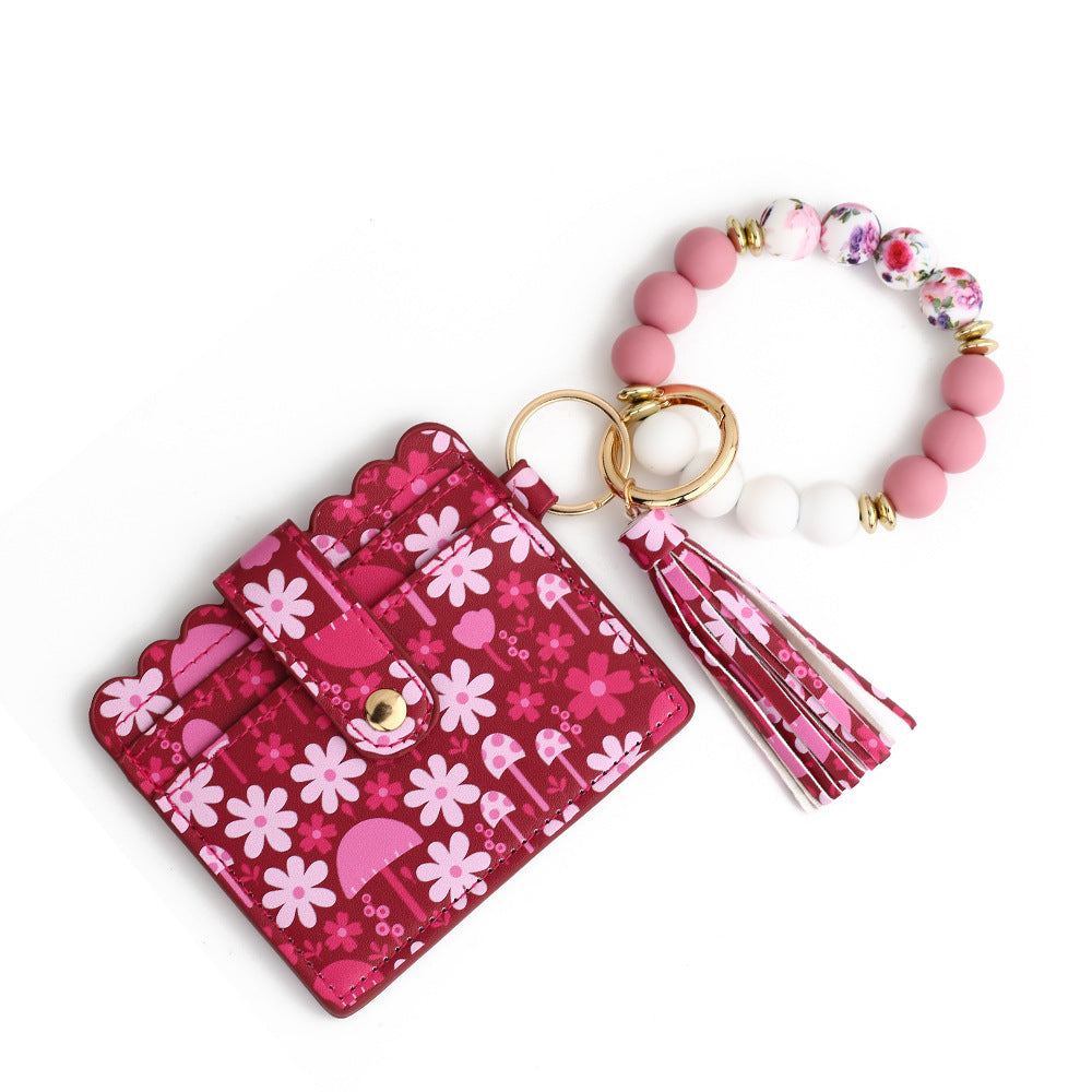 love polyurethane card holder silica gel key chain european and american printed silicone beads bracelet womens wallet