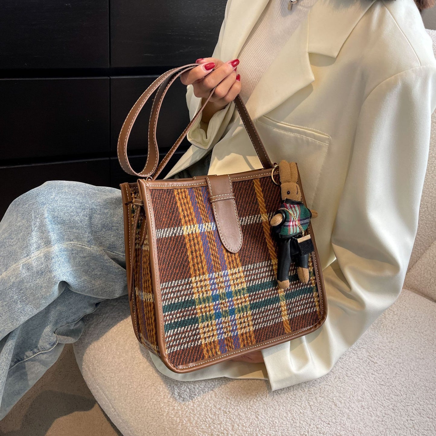 womens retro plaid crossbody fashion bag