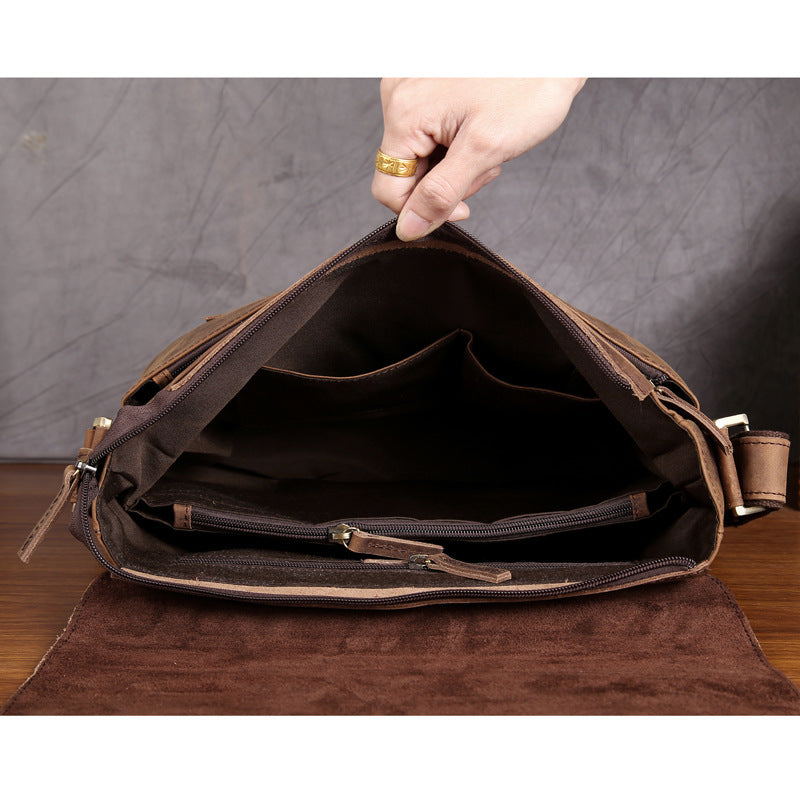 mens crazy horse leather top layer cowhide messenger bag