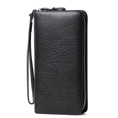 mens ostrich grain long wallet zipper handbag