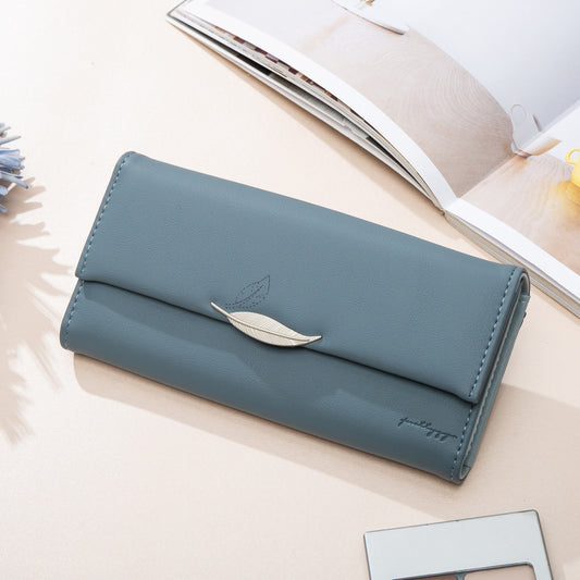 hipster style leaf buckle simple long wallet ladies
