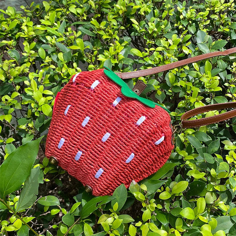 womens cute fashion strawberry woven bag