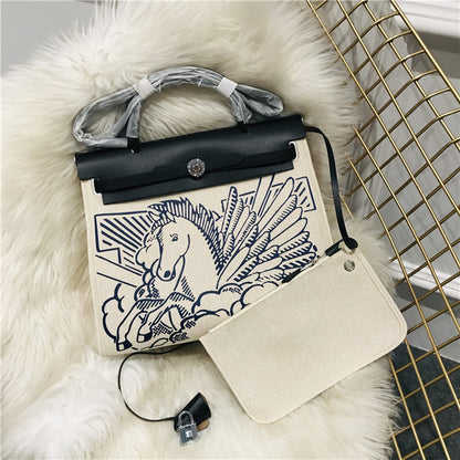 classic kelly canvas with leather shoulder diagonal hand held pegasus graffiti fashion leather handbags