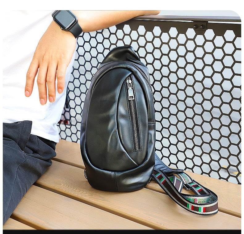 genuine leather mens chest bag one shoulder leisure sports