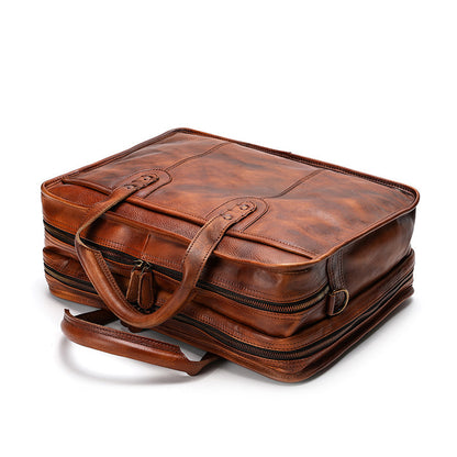 large capacity multifunctional vintage leather mens briefcase