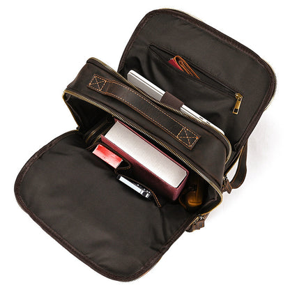 double zipper main bag genuine leather large capacity crazy horse leather outdoor travel leisure backpack