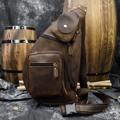european and american retro mens chest bag crazy horseskin