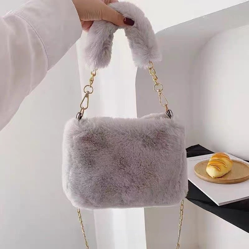 Square Plush Portable Fashion Simple Chain Bag Single-shoulder Bag
