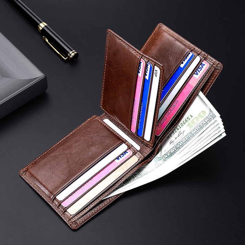 anti magnetic theft brush retro oil leather wallet smooth touch rfid business men standard wallet with photo window