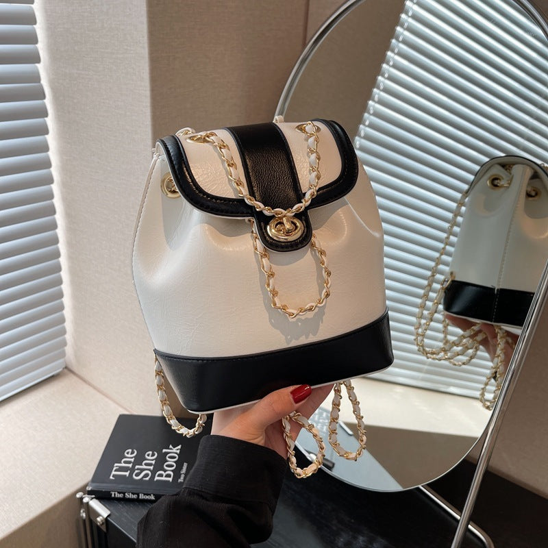 womens chain backpack one shoulder retro oily bucket bag