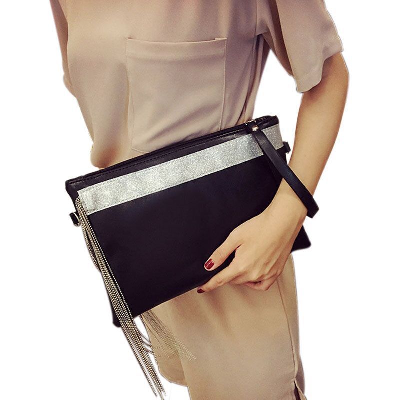 new black hot sale tasseled envelope clutch