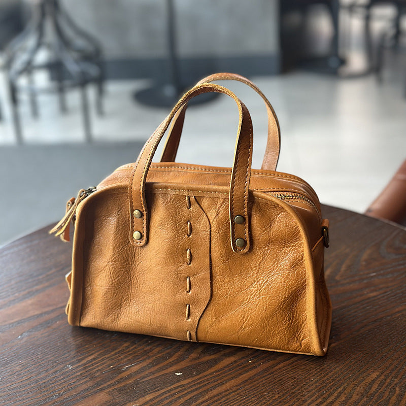 portable crossbody lightweight simple retro literary womens cow leather bag