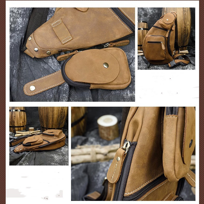 european and american retro mens chest bag crazy horseskin
