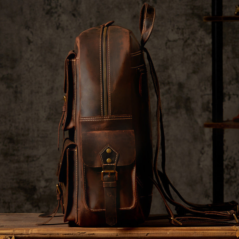 handmade crazy horse leather backpack for mens retro travel