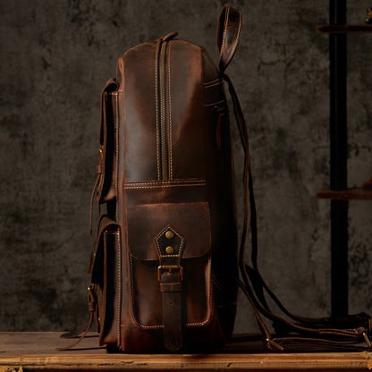 handmade crazy horse leather backpack for mens retro travel