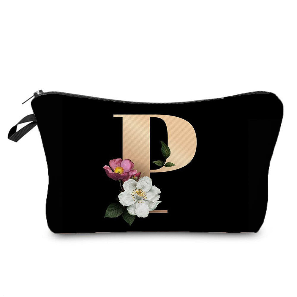 creative portable toiletry black background gold letter printing makeup storage bag