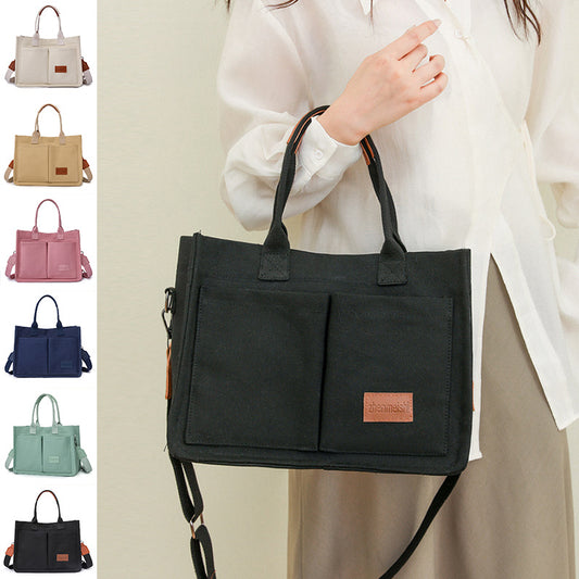 new canvas shoulder bag women large capacity multi pocket handbags casual crossbody shopper bags for students