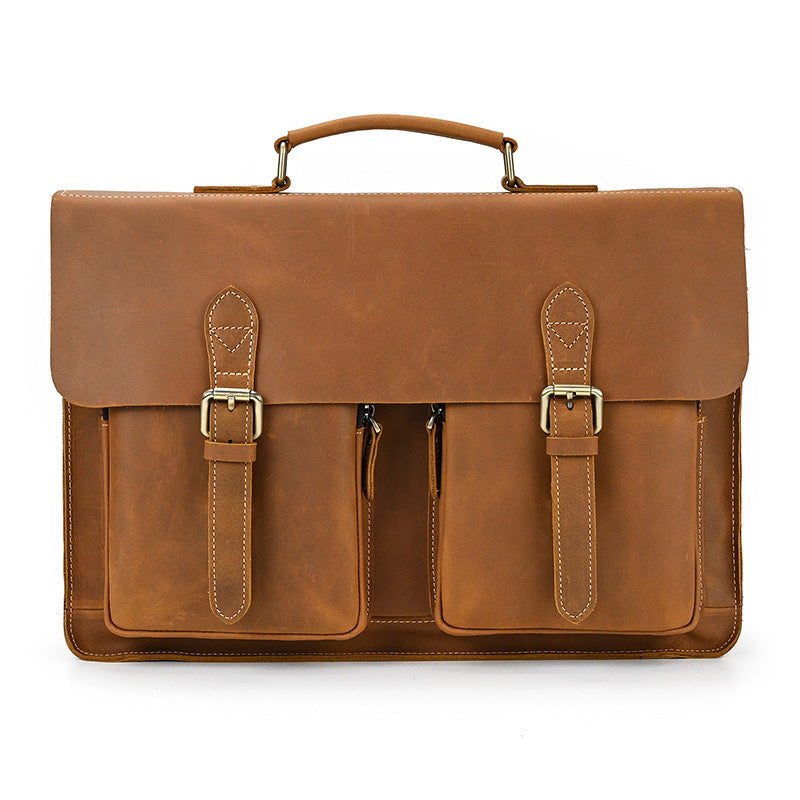 mens fashion personality leather retro portable briefcase
