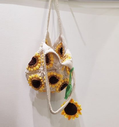 handmade diy wool woven three dimensional sunflower shoulder bag material package