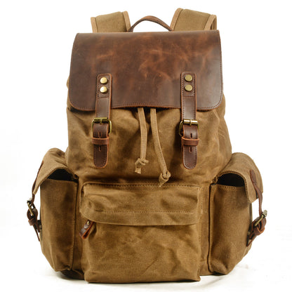 mens canvas casual backpack trendy computer oil wax matching hide bag fashion brand