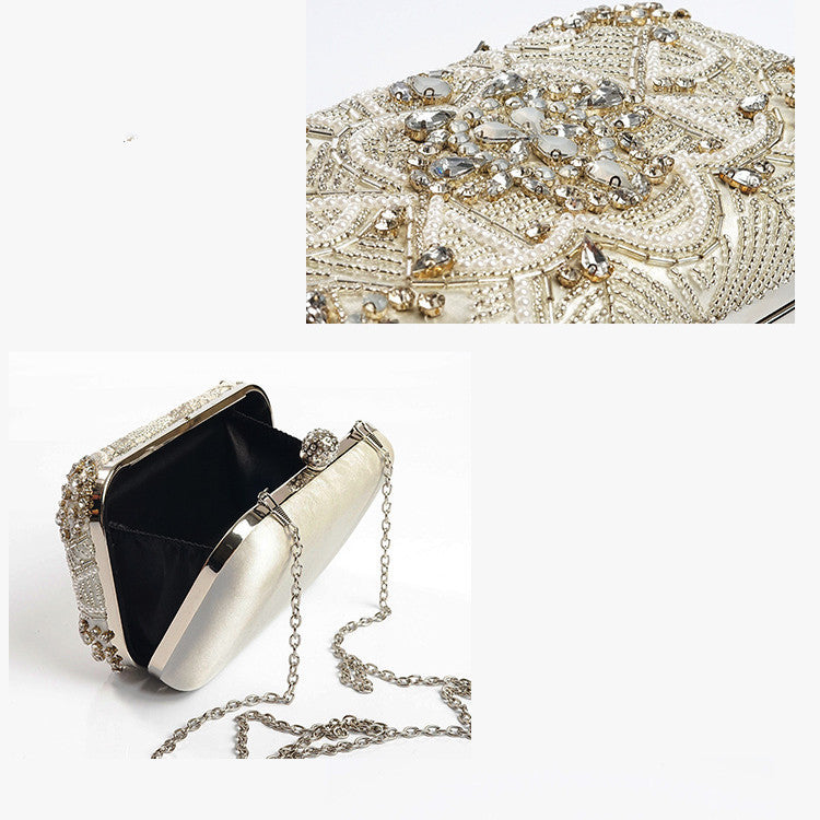 womens hand sewn rhinestone chain evening bag