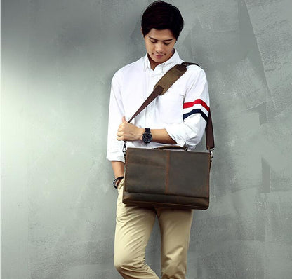 mens leather cross section square briefcase