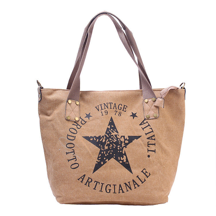 popular canvas printed five pointed star handbag