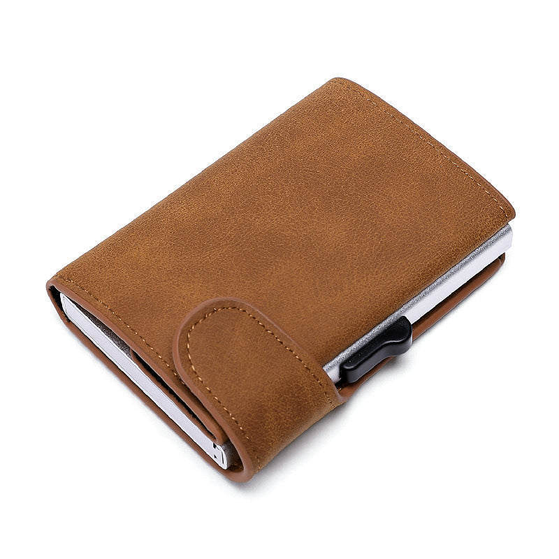 snap button side push creative card holder anti magnetic anti identity theft coin purse bankcards box