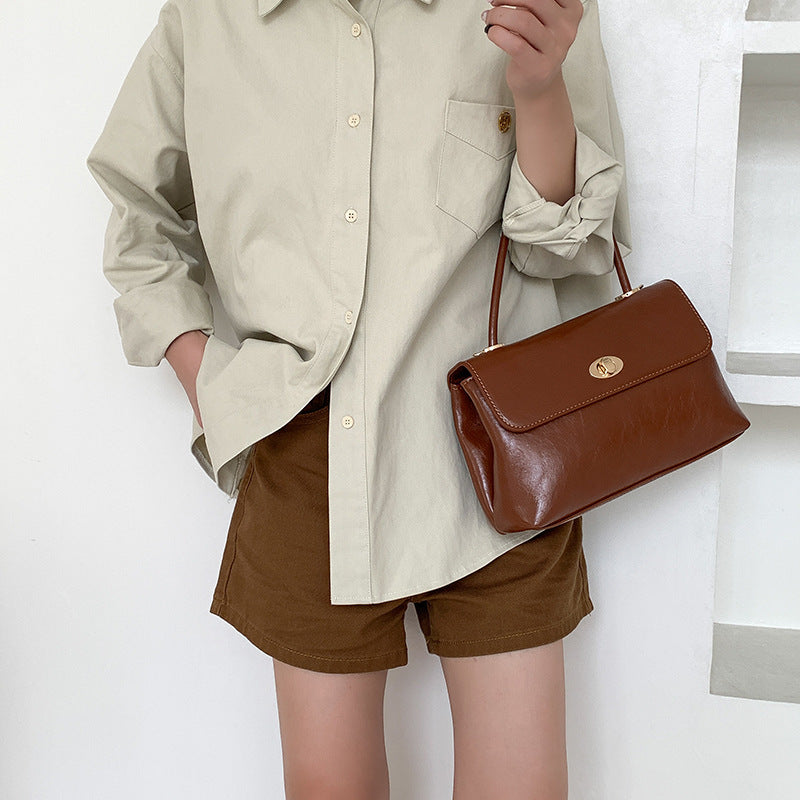 crossbody bag oil wax leather western style flip hand carrying