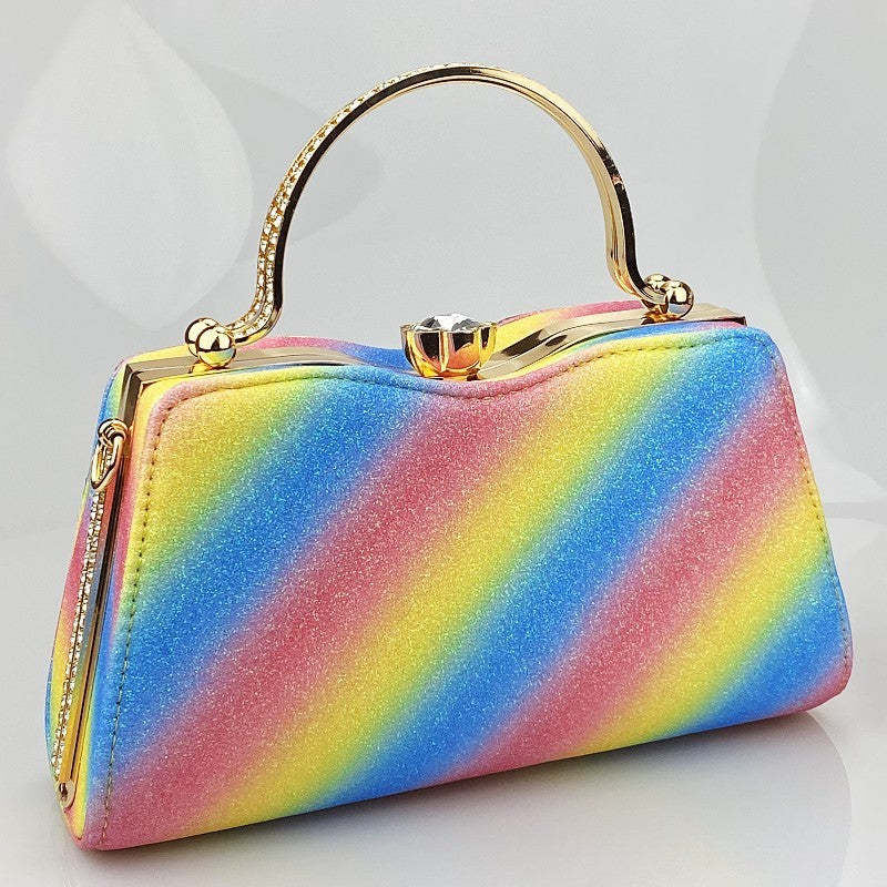 womens shiny banquet clutch horizontal square