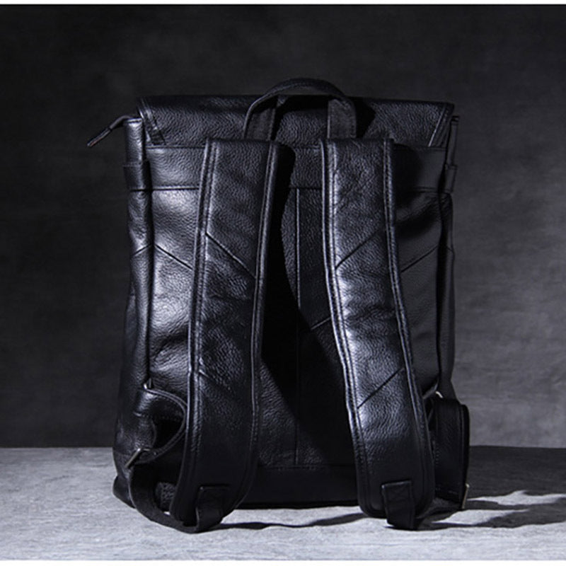 mens simple casual top layer cowhide backpack